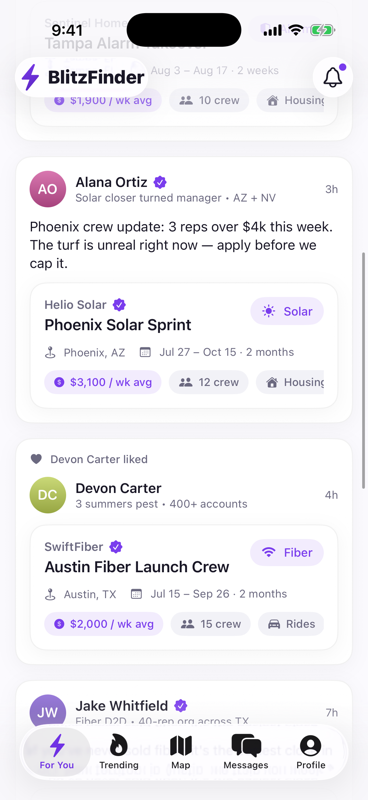 BlitzFinder app — browse door-to-door sales roles